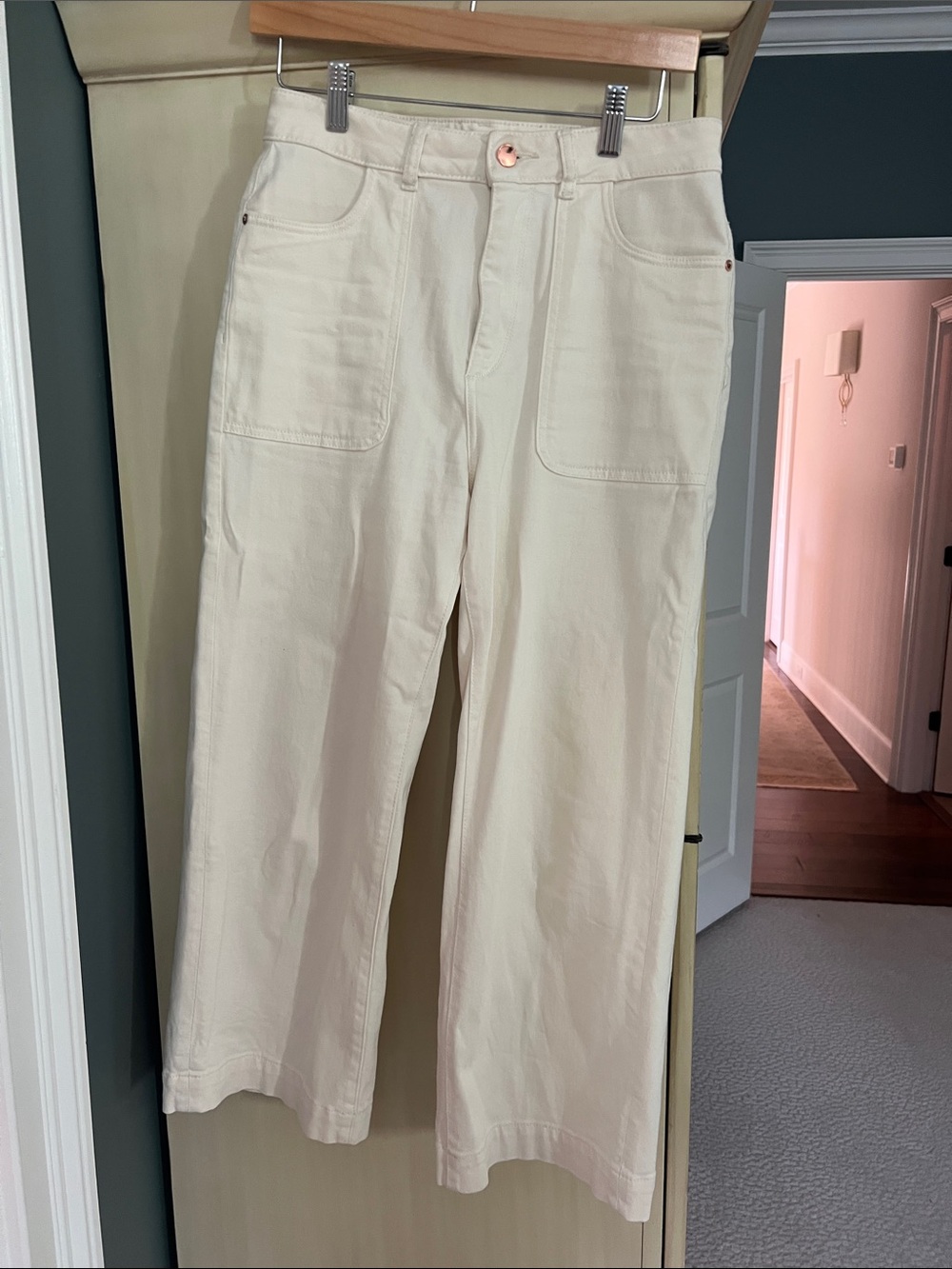 DL1961 Cream Cropped Wide-Leg Jeans